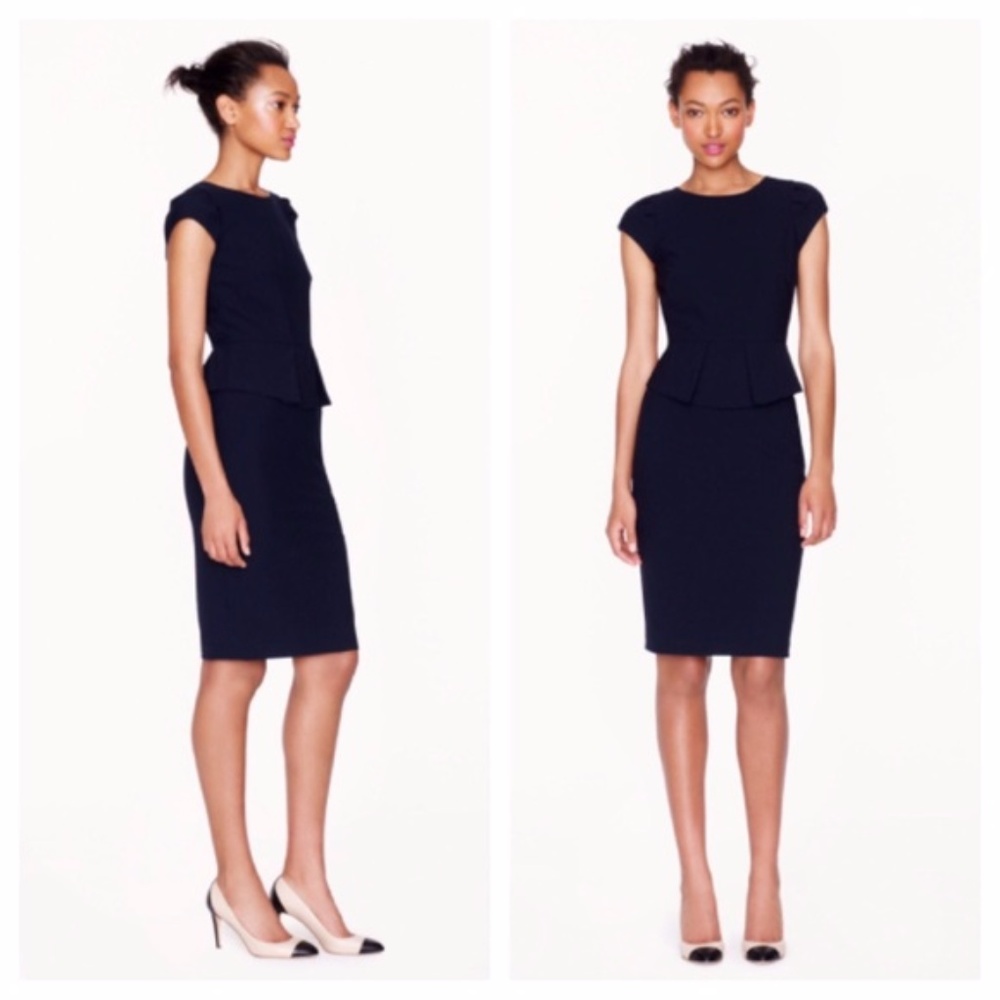J Crew Black Peplum Stretch Wool Cap Sleeve Dress